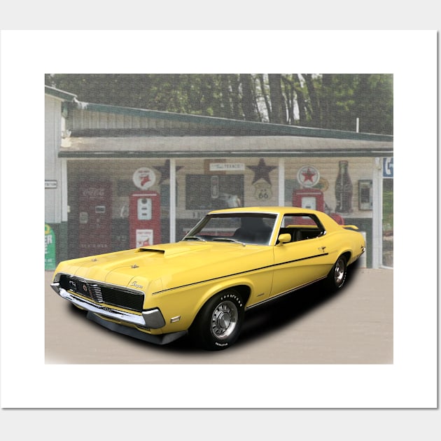 1969 Cougar Eliminator in our filling station series on back Wall Art by Permages LLC